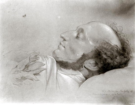 Felix Mendelssohn (1809-47) on his deathbed, c.1847 de Rudolf Julius Benno Huebner