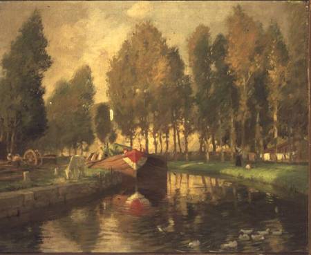 Barge on a River, Normandy de Rupert Charles Wolston Bunny