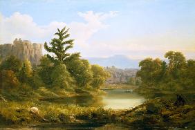 American River and Woodland Landscape in Pennsylvania (Monarch of of The Grove)