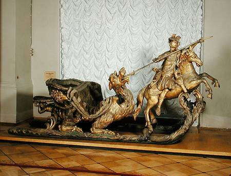 Carnival Sleigh with the figure of St George (wood & gold leaf) de Russian School