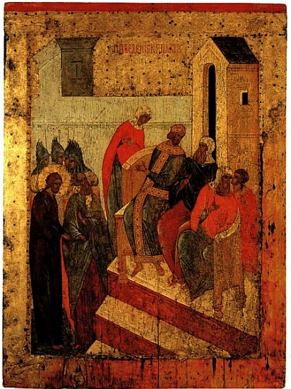Christ before Pilate, c.1497 (tempera & gold leaf on panel) de Russian School