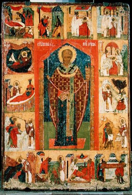 St. Nicholas of Moshajsk with scenes from his life de Russian School