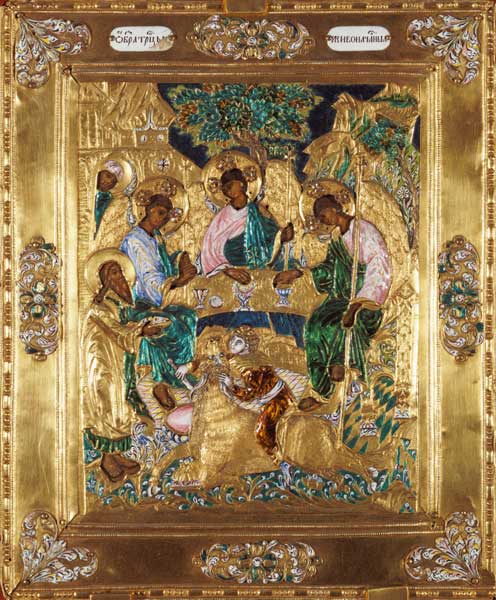 Icon depicting Abraham and the Three Angels, Moscow School (enamel) de Russian School