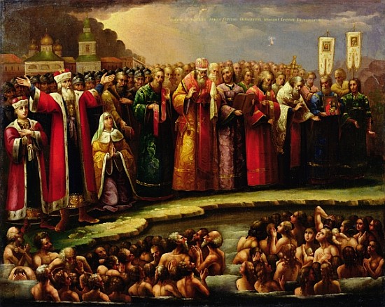 The Baptism of the Murom people by Yaroslav of Murom in 1097 de Russian School
