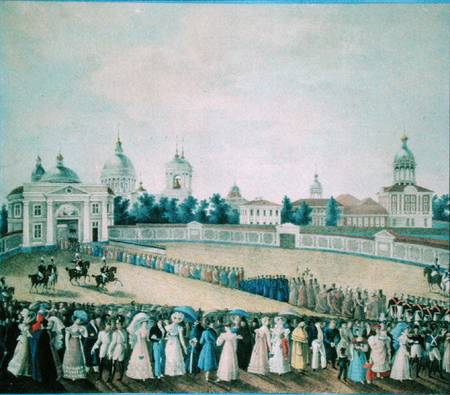 The Visit of Alexander I (1777-1825) to the Alexander Nevsky Monastery de Russian School