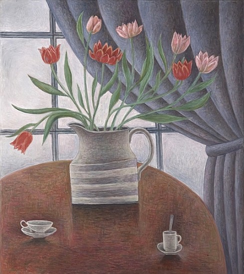 Tulips, Curtain, Cups, 2002 (oil on canvas)  de Ruth  Addinall