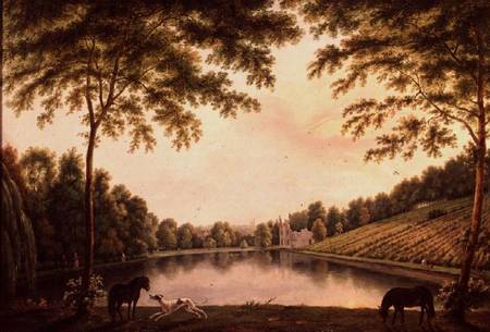 A View of the Lake and ruins of the Abbey at Painshill, Surrey de S. Barrett