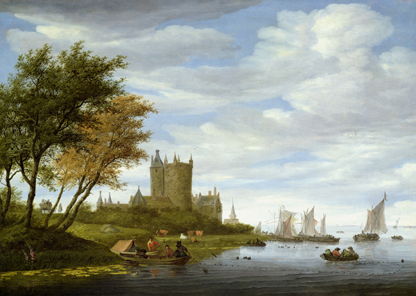 River Estuary with a castle de Salomon van Ruisdael or Ruysdael