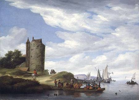 River Estuary with Watchtower de Salomon van Ruisdael or Ruysdael