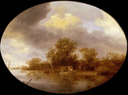 River landscape with men unloading lobster pots de Salomon van Ruisdael or Ruysdael