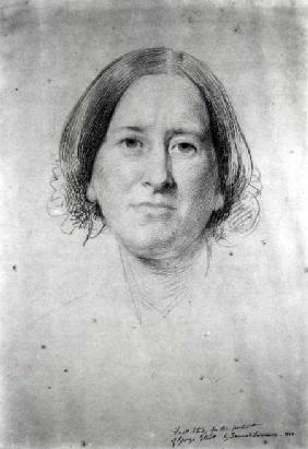 First Study for the Portrait of George Eliot (Mary Ann Evans) (1819-1880) 1860  (b&w photo)