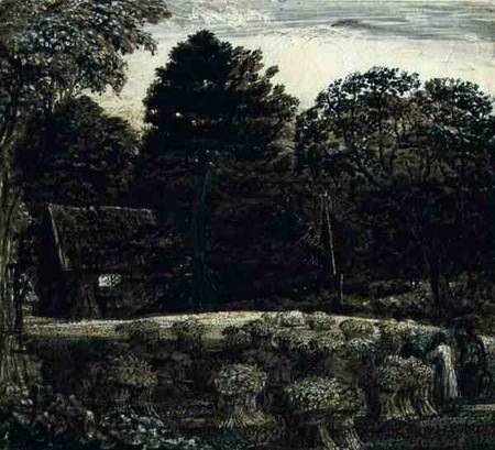 A Cornfield, Shoreham at Twilight  and ink and wash on white de Samuel Palmer