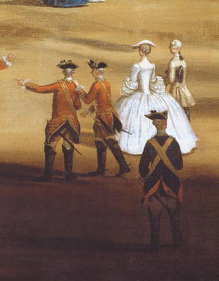 Soldiers and a couple in Horseguards Parade, c.1758 (oil on canvas (detail of 237617) de Samuel Wale