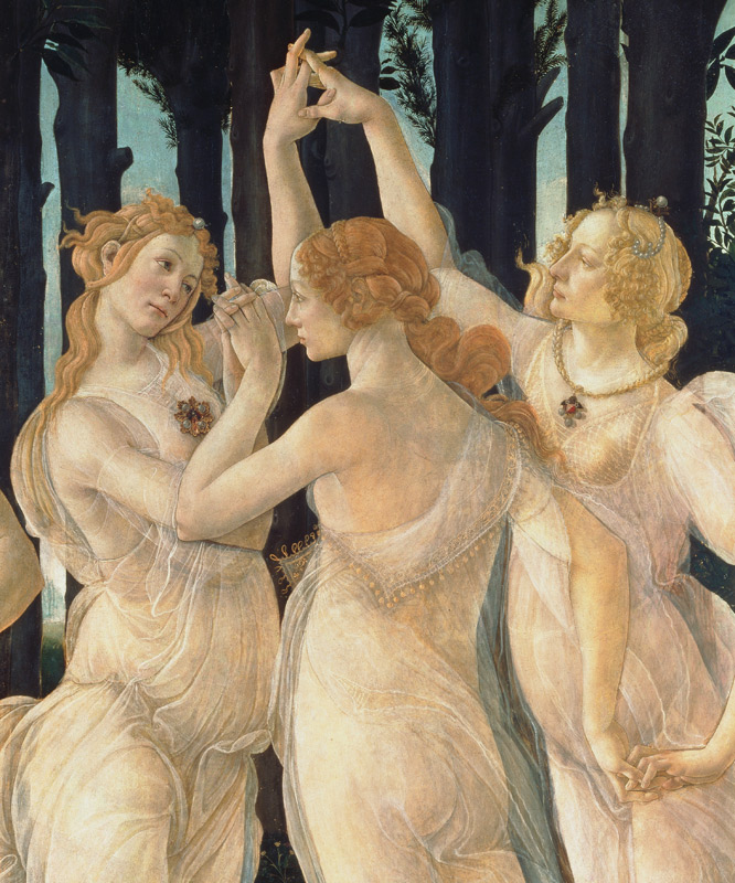 Primavera (Allegory of Spring). Detail: The Three Graces, right - Portrait of Caterina Sforza de Sandro Botticelli