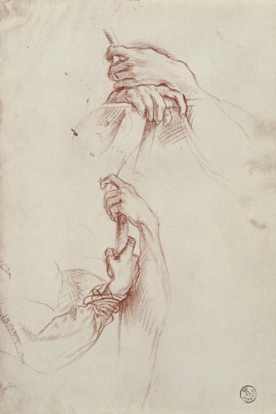Two studies of a young man's pair of hands (red chalk) de Sandro Botticelli