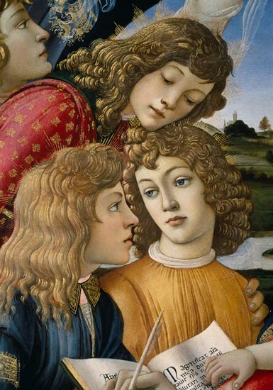The Madonna of the Magnificat, detail of three boys de Sandro Botticelli