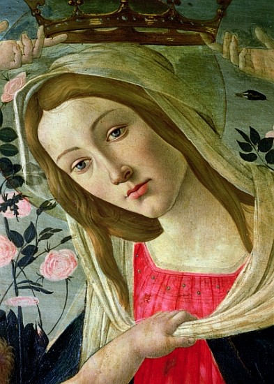 Madonna and Child Crowned Angels, detail of the Madonna de Sandro Botticelli
