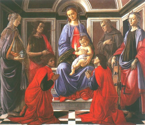 Madonna with child and six saints de Sandro Botticelli