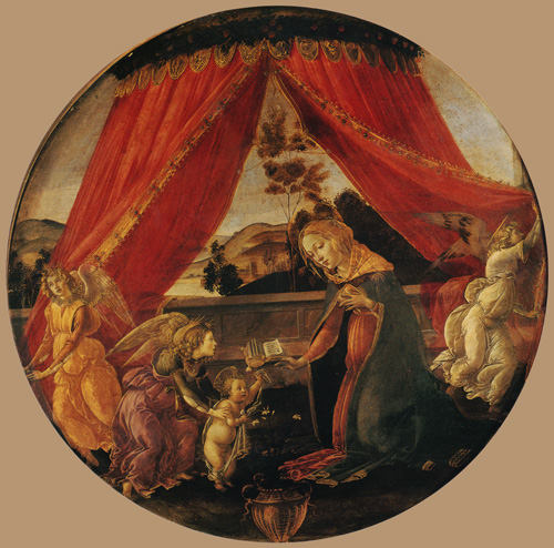 Madonna and child with three angels de Sandro Botticelli