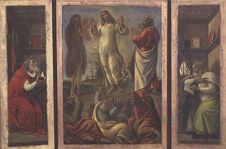 Triptych showing the Transfiguration, Jesus Appearing to his Disciples with SS. Jerome and Augustine de Sandro Botticelli