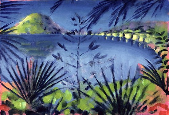 Across the Lake (oil on card)  de Sara  Hayward