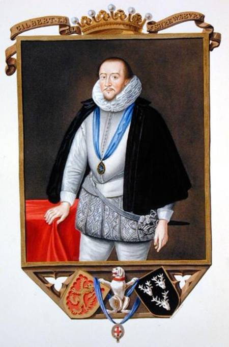 Portrait of Gilbert Talbot (1553-1616) 7th Earl of Shrewsbury from 'Memoirs of the Court of Queen El de Sarah Countess of Essex