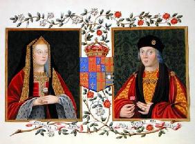 Double portrait of Elizabeth of York (1465-1503) and Henry VII (1457-1509) holding the white rose of