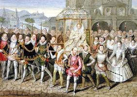 Queen Elizabeth I in procession with her Courtiers (c.1600/03) from 'Memoirs of the Court of Queen E