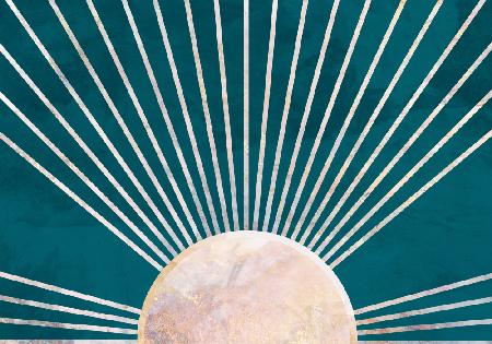 Gold sun rays mural turquoise