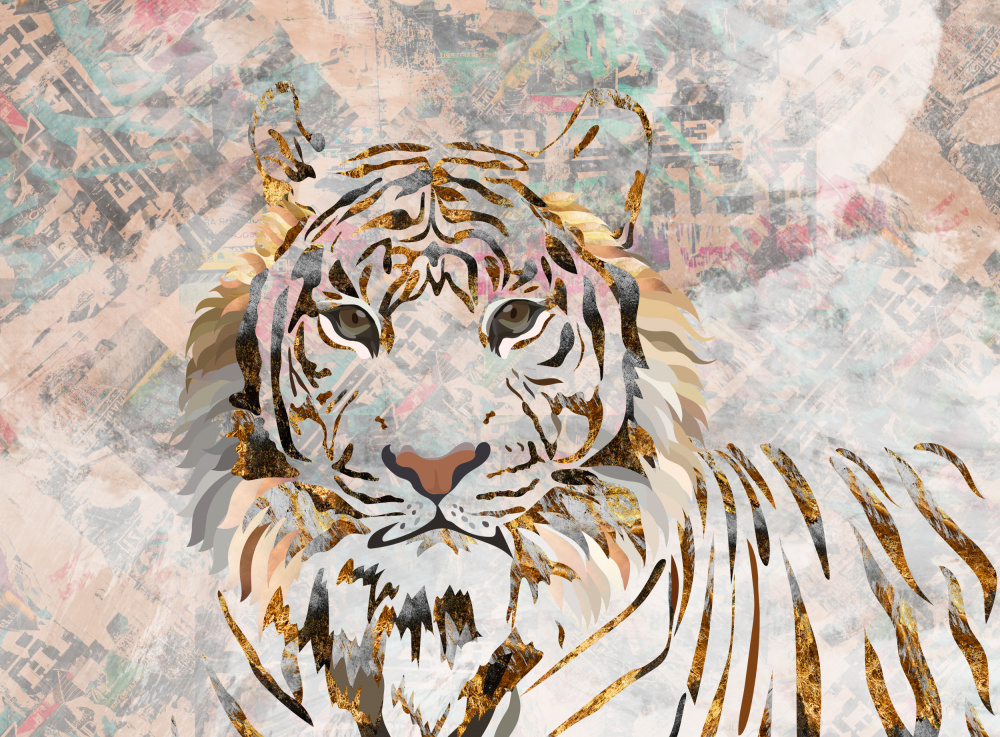 Tiger grungy gold mural de Sarah Manovski