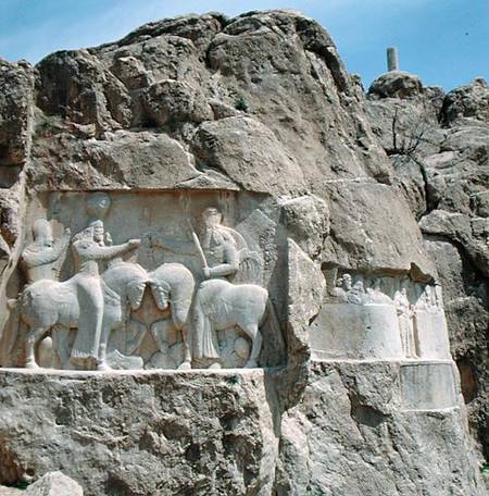 Two bas-reliefs, the left with the investiture of Bahram I (r.273-74) and the right showing Bahram I de Sasanian