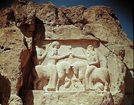 Relief depicting the investiture of King Ardashir I (c.210-241) founder of the Sassanian empire in a de Sasanian
