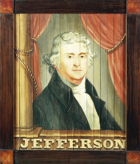 An important tavern sign depicting Thomas Jefferson and James Madison (oil on louvred slats) de (school of) Edward Hicks
