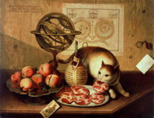 Still Life with Cat (oil on canvas) de Sebastiano Lazzari