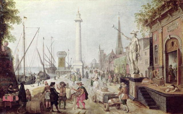 The Ancient Port of Antwerp (oil on canvas) de Sebastien Vrancx