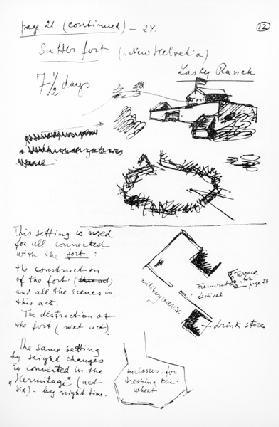 Page 21 of the synopsis of Sutters Gold, c.1930-35 (pen & ink on paper) (b/w photo)