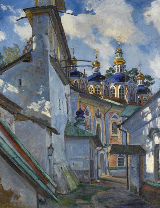View of the Pskovo-Pechersky Monastery de Sergej Arsenjewitsch Winogradow