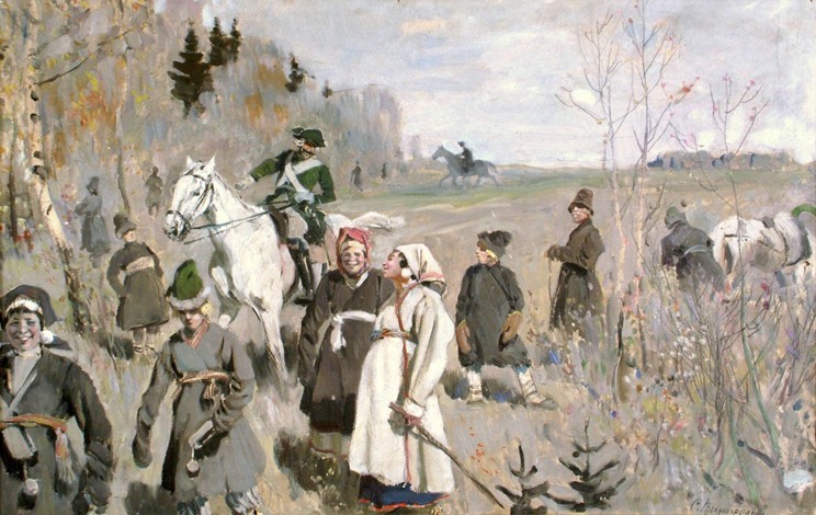 Hunting at the time of the tsar Peter The Great de Sergej Arsenjewitsch Winogradow