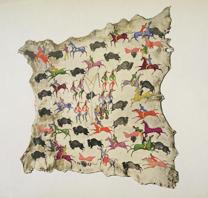 Buffalo hunt (pigment on elk-skin) de Shoshone Katsikodi School, (19th century)