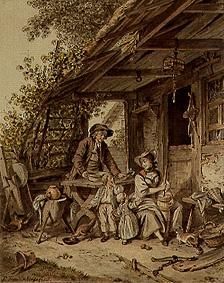 Bernese smallholder family in front of the house. de Sigmund Freudenberger