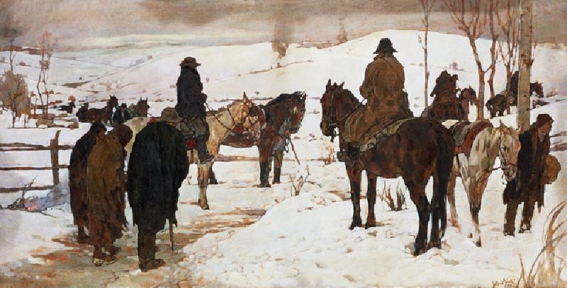 Departure of horsemen, 1935 (oil on canvas) de Silvio Bicchi