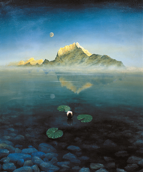 Mountain over Lake (oil on canvas)  de Simon  Cook