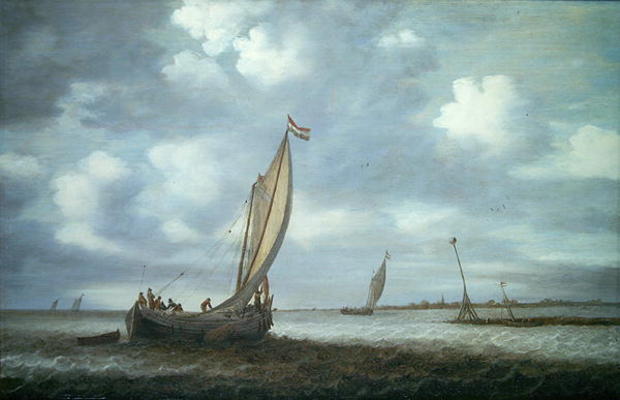 Ships in an Estuary (oil on canvas) de Simon Jacobsz. Vlieger