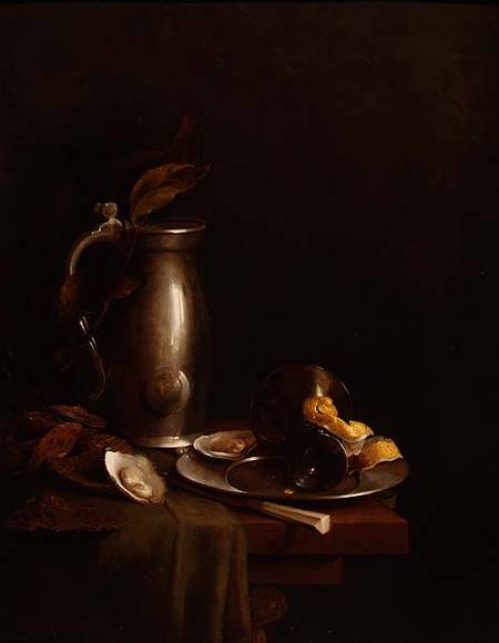 A pewter jug and plate de Simon Luttichuijs