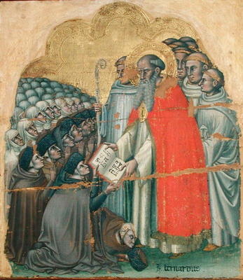 St. Bernard Tolomeo (1272-1348) giving the Rule to his Order (tempera on canvas) de Simone dei Crocifissi