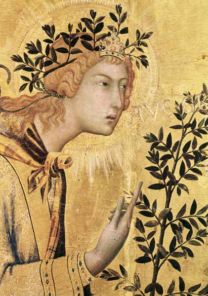 The Annunciation with St. Margaret and St. Asano, detail of the Archangel Gabriel de Simone Martini