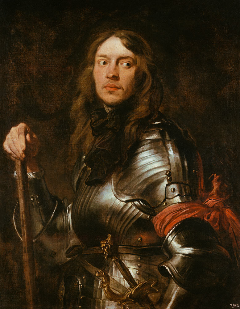 Retrato de hombre con armadura y brazalete rojo de Sir Anthonis van Dyck