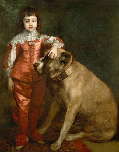 Full length portrait of Charles II as a boy with a mastiff de Sir Anthonis van Dyck