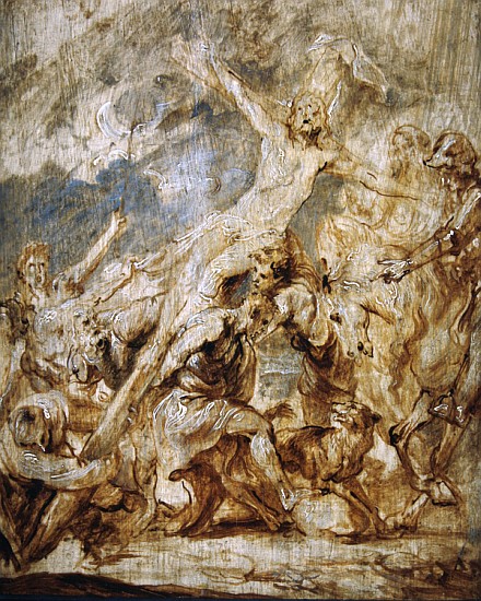 Sketch of the lifting of the cross, 1630 (oil & grisaille on wood) de Sir Anthony van Dyck