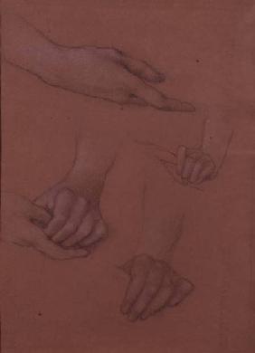 Studies of Hands for the Portrait of Mary Gaskell (black & white chalk on paper)